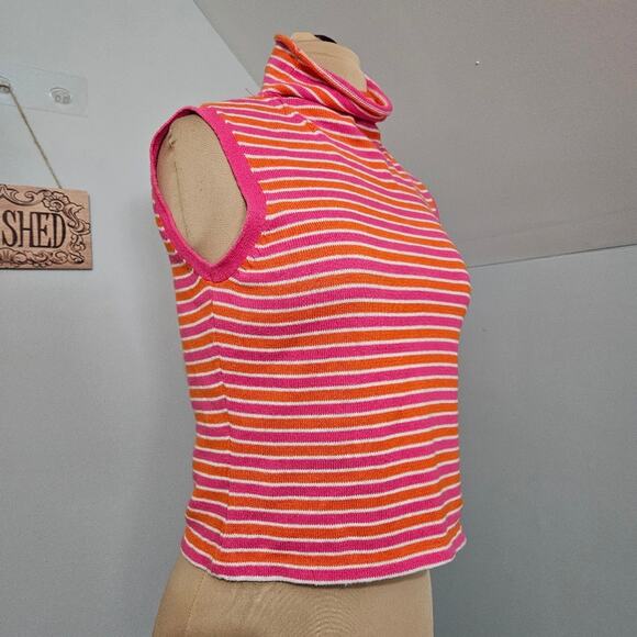 Rebecca Thomas Sweater Mock Neck Retro 70s Cropped Pink Orange Striped Large - Picture 3 of 14
